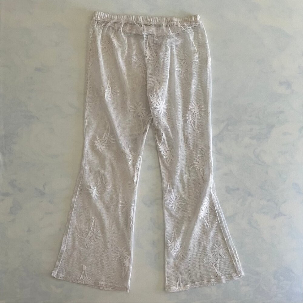 Miken Swim White Mesh Palm Tree Drawstring Coverup Pants - Picture 2 of 6